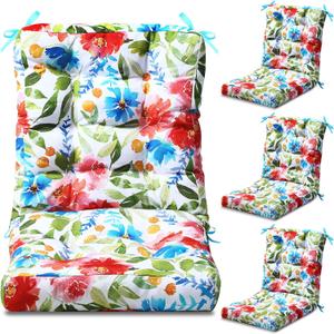 Hoteam 4 Set Outdoor Patio Chair Cushions 20 x 42 in Deep Seat Waterproof Patio Cushions Set for Furniture Replacement Removable Seat and Back (Flower)