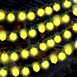Baquler 4 Pcs 3D Lemon LED String Lights Battery Operated Spring Summer Artificial Fruit Garland 39.37 ft 80leds Lemon Light Bulbs with Branches Leaves Fairy Lights for Wedding Party Table Decoration