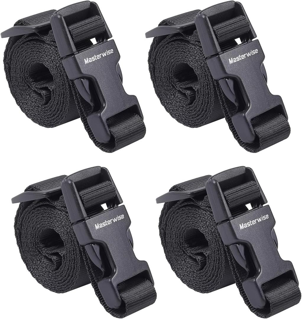 Buckle Straps with Clips, Adjustable Nylon Straps with Buckle, Black 4 Pack (4x0.75)