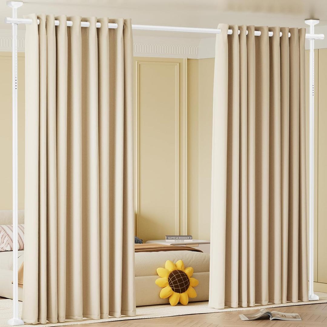 Bonpally Room Divider Curtain Rod, No Drilling Room Separator for Space Partition, 4-10ft (H) 28-70 inch(W) Adjustable Heavy Duty Temporary Wall Divider Floor to Ceiling Tension Rod, White