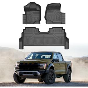 Mixsuper Floor Mats for Ford F150 SuperCrew 2021-2025 (Fit Rear Seat with Under-Seat Fold Flat Storage), All Weather Floor Liners for F150 Accessories,Durable 1st and 2nd Row Set Black