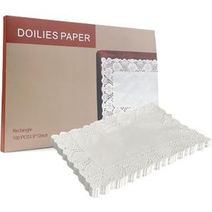 Aegwynn Lace Paper Placemats-8 inch x 12 inch Rectangle Doilies 150 Pcs,Disposable Doilies, Elegant White Decorative Paper Doilies for Din,Parties,Birthday and Weddings. 8 * 12