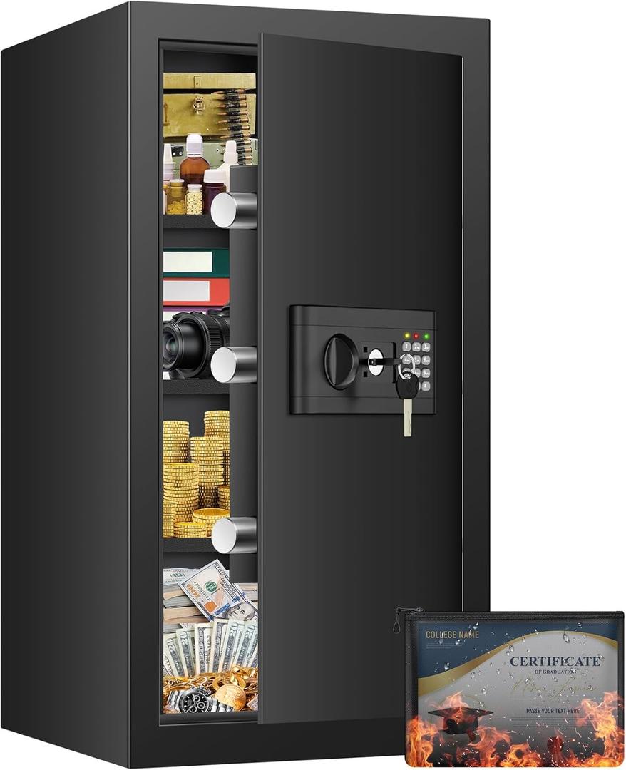 6.2 Cub Large Fireproof Safe Box for Home, Home Safes Water and Fireproof, Digital Security Safe with Combination Lock, 3 Removable Shelves, Anti-theft Fire Proof Safes for Document Money Valuables