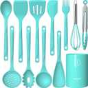 Silicone Cooking Utensils Set - 600F Heat Resistant, Nonstick Kitchen Utensil Set with Spatulas, Spoons, Whisk, Tongs, BPA Free, Dishwasher Safe (Teal)