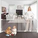 Betertek 45-80" Extra Wide Baby Gate for Large Openings-No Bottom Bar&Extra Wide Walk Thru Door, Chew&Impact Resistant Metal Heavy Duty Dog Gate, Hardware Mount Safety Indoor Extra Long Pet Gate