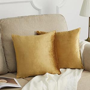 GIGIZAZA Golden Throw Pillow Covers 20x20 Decorative Velvet Cushion Covers Pack of 2 Pillowcase for Sofa