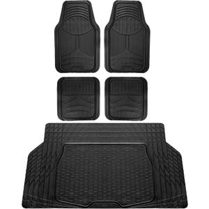 FH Group Monster Eye Full Set Rubber Floor Mats w. Trimmable Vinyl Trunk Liner/Cargo Mat Black- Fit Most Car, Truck, SUV, or Van (Black) F11313- F16403 (Universal)