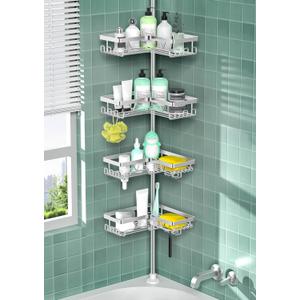 DAOYA Shower Caddy Tension Pole - Corner Shower Shelves with Soap Holder Bathroom Shower Organizer for Tub (Stainless Steel, Silver, Floor to Ceiling 25-114.2 inch)