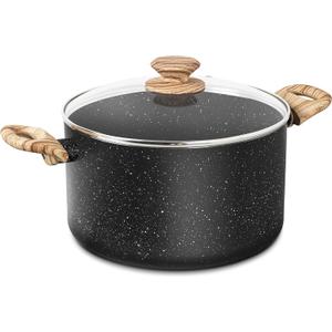 MICHELANGELO 6 Quart Stock Pot with Lid, Nonstick Soup Pot with Lid, 6 Qt Cooking Pot Induction Compatible, Non Stick Pots with Stay-cool Handle, Nonstick Pots for Cooking, Black Granite