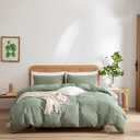 Green Duvet Cover King, 100% Washed Cotton Linen Like Textured 3 Pieces Bedding Set, Solid Color Simple Style Duvet Cover, Luxury Relaxed Feel Natural Wrinkled Breathable Soft Comfy (Green, King)