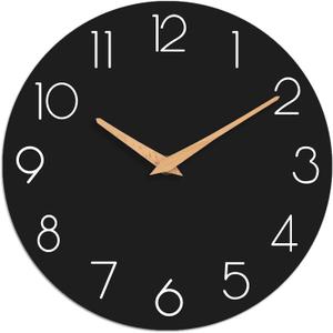 Wall Clock, 10 Inch Wooden Silent Non-Ticking, Decorative Battery Operated Wall Clocks for Bedroom, Kitchen, Home, Living Room, Office, School, Hotel (Black)