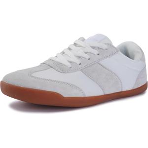 WHITIN Women's Wide Toe Box Barefoot Shoes | Fashion Suede Patchwork Design | Zero Drop Sole (White)