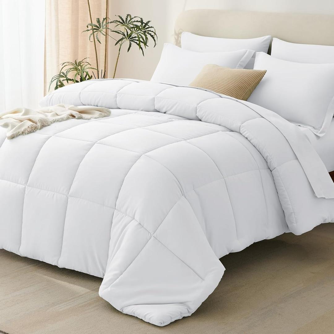 CozyLux Queen Comforter Set White - 7 Pieces Bed in a Bag Queen, All Season Breathable Bedding Sets, Oeko-Tex Certified Bed Set with Down Alternative Comforter, Sheets, Pillowcases & Pillow Shams