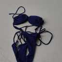 SOLY HUX Bathing Suit for Women Halter Ring Linked Tie Side Bikini Sets Two Piece Swimsuit (Small, Plain Dark Blue)