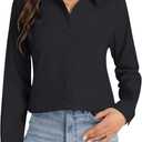 J.VER Button Down Shirts for Women Stretch Collared Cotton Long Sleeve Dress Shirt Business Casual Blouse for Work (Black, XL)
