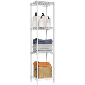 480 lbs Storage Shelves 4 Tier Shelving Units for Storage, Wire Shelving Unit for Closet, Adjustable Shelves for Bathroom Steel Organizer Wire Rack, White 11.8" D x 11.8" W x 47.3" H