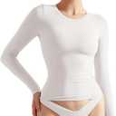 SUUKSESS Women Double Lined Fitted Basic T Shirts Crew Neck Long Sleeve Crop Top (Small)