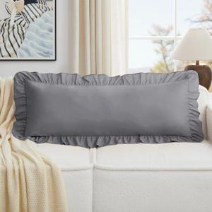 KKJIAF Grey Lumbar Pillow Covers 14x36 Inch Set of 1, Microfiber Ruffled Pillow Shams, Ruffle Sham Pillow Covers Lumbar Pillow Case for Couch Bed Livingroom