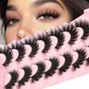 Losha Lashes Volume False Eyelashes Fluffy Cat Eye Lashes 7 Pairs Crisscross Lashes Strips 8-18mm Thick Fake Eyelashes 3D Faux Mink Lashes (FC03)