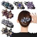 6 Pack Rhinestone Double Flower Hair Clip for Women Girls, Crystal Duckbill Clip Hairpin with Teeth Non-Slip Women Elegant Hair Dovetail Clips for Thick Long Hair Accessories