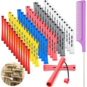 WILLBOND 72 Pieces Hair Perm Rods Set, Short Plastic Perming Rods Cold Wave Rods 6 Sizes Hair Curling Rollers with 1 Piece Steel Pintail Hair Comb for Hairdressing Hair Styling (73 Piece Set, 6 Colors)