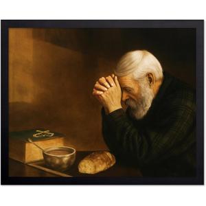 Poster Master Vintage Grace Painting Poster - Retro Man Praying Over Bread Print - Gratitude Art - Gift for Men, Women - Religious Decor for Living Room, Kitchen, Dining Room - 11x14 UNFRAMED Wall Art