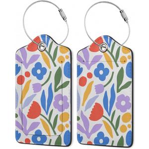 2Pcs Luggage Tag for Suitcase Abstract Tulip Flower Cute Suitcase Tag with Privacy Flap & Name ID Label & Metal Loop,Travel Bag Luggage Tags for Women