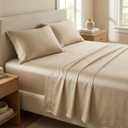 Beckham Hotel Collection Cal King Sheet Set 100% Cotton, 500TC Luxury Sateen Bedding, 16 Deep Pocket, Moisture-Wicking, 4-Piece, Sand