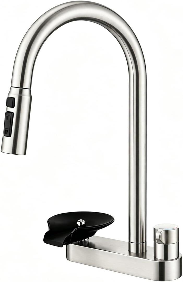 Kitchen Faucet with Pull Down Sprayer, Glass Rinser, Brushed Nickel