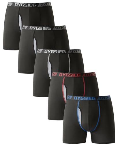 OYGSieg Men's Boxer Briefs,Fly with Built-in Total Support Pouch Moisture-Wicking Odor Control Cool Underwear for Men 5-Pack A M