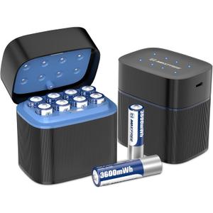 Maxfree Rechargeable AA Batteries Lithium with Charger, 8-Pack 1.5V 3600mWh Long Lasting Double A Batteries with LED Display, Cycle Times Up to 2500  Fast Charging for Blink Outdoor Cameras & Toys