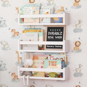 NATURE SUPPLIES Set of 3, 16.4" White Floating Nursery Shelves for Wall, Kids Bookshelf for Bedroom, Nursery Storage, Decorative Display for Kids Rooms, Modern Wall-Mounted Organizer for Home