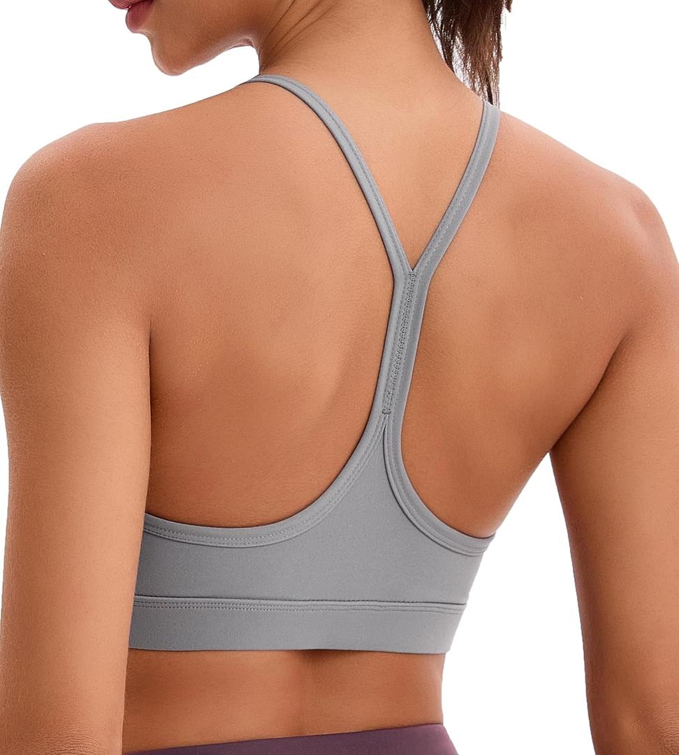 Women's Sports Bras Y Back Racerback Removable Padded Strap Yoga Bras Low Impact Workout Top (Medium, Light Grey)