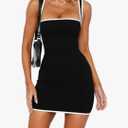 Women's Summer Sexy Square Neck Sleeveless Casual Short Dress Bodycon Party Club Mini Dresses, L