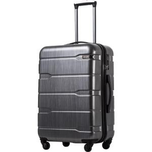 Coolife Medium Checked Luggage Hardside PC+ABS Suitcase with TSA Lock, Lightweight Rolling Carry On with Spinner Wheels (Charcoal, 24in)