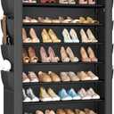 BrFoYu Shoe Rack with Cover, 10 Tier Shoe Organizer Storage for 40-50 Pairs Sneaker and Boots, Large Capacity, with 8 Pockets, Free Standing Tall Shoe Rack for Front Door Entrance, Closet