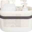 UUJOLY Plastic Storage Baskets with Handles, Shower Caddy Shelf Organizers Basket for Bathroom, Kitchen, Dorm Room, Grey (1 Pack)