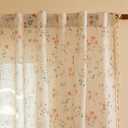 MYSKY HOME Boho Linen Floral Curtains 63 inch Long for Girls Bedroom Vintage Farmhouse Pink Printed Semi Sheer Light Filtering Back Tab Rod Pocket Drapes with Tassels, Each Panel 50" W, 2 Pcs, Pink