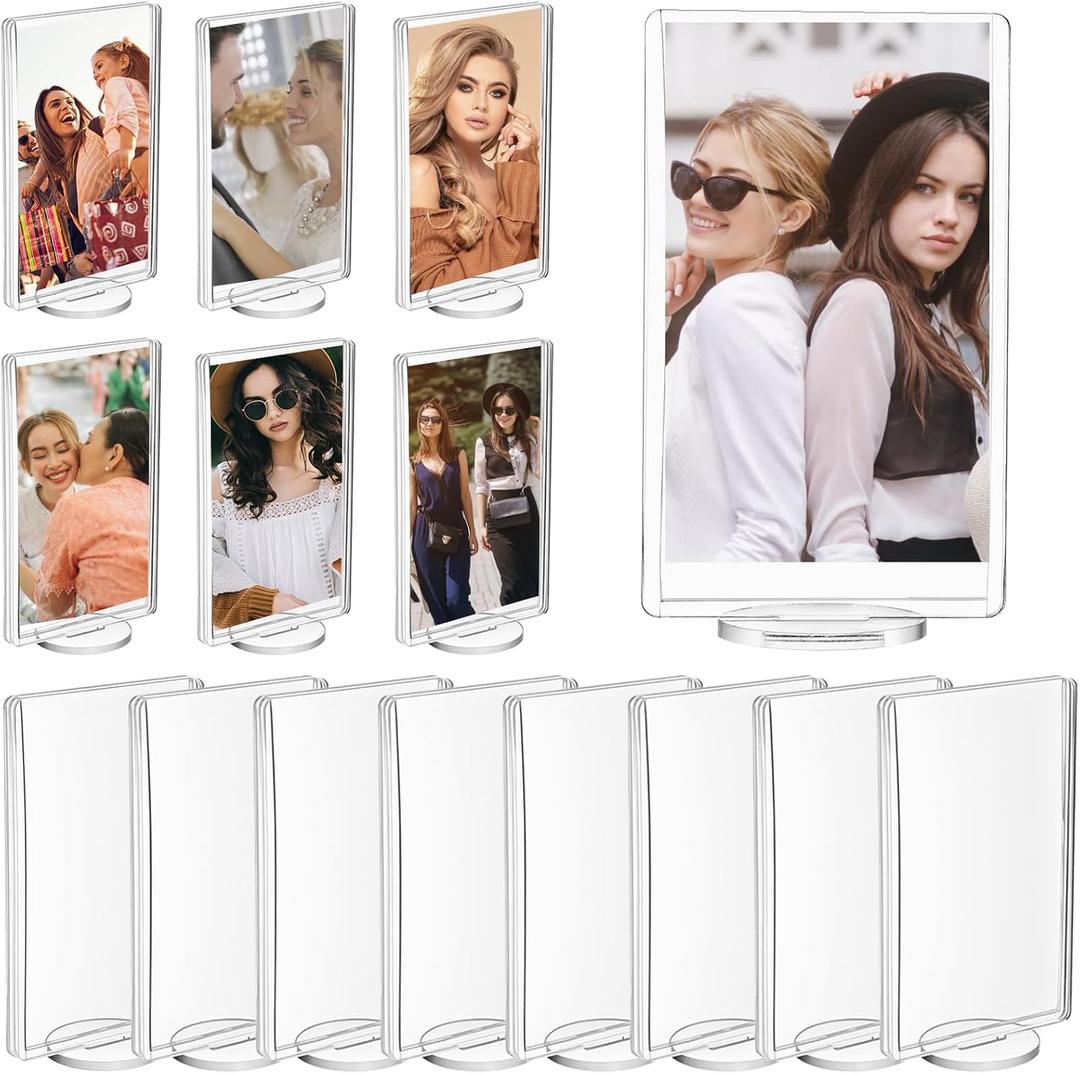 MAQUITA 15 Pcs Acrylic Photo Frame with Base, 2 x 3 inch Double Sided Clear Photo Frame Clear Square Mini Picture Frames Desktop Acrylic Frames for Home Office Desk Decor