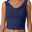 QINSEN Women's Cowl Neck Top Sleeveless Ruched Double Lined Crop Top Y2k T Shirts