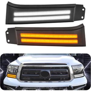 LED Daytime Running Lights For 2007-2013 Toyota Tundra 08-13 Sequoia Fog lights DRL Amber Turn Signals LED Headlight Guard Tundra Headlight Assemblies Fog Lights(for Tundra 07-13 DRL)