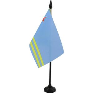 Aruba Table Flag 4'' x 6'' - Aruban Desk Flag 15 x 10 cm - Black plastic stick and base - AZ FLAG