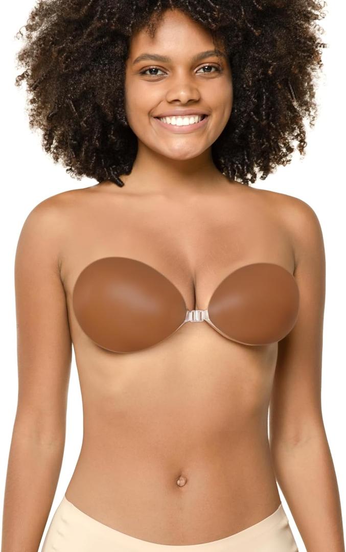 Niidor Self Adhesive Bra Push up Strapless Invisible Backless Sticky Bras Silicone Bra for Women-Coffee-D
