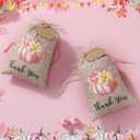 Wesnoy 50 Pcs Thanksgiving Burlap Gift Bags with Drawstring and 50 Pcs Tags 5x7 Autumn Fall Pumpkin Treat Bags Harvest Candy Goodies Sacks for Thanksgiving Party Favor DIY(Pink Pumpkin)