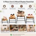ZENFUN 4 Piece Wood Buffet Risers, Dessert Table Risers Food Display Riser, Pizza Pan Riser, Cupcake Stand & Wood Display Risers, Nesting Food Platter and Plate Holder