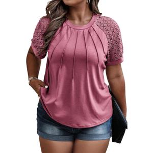 Eytino Plus Size Tops for Women Summer Lace Short Sleeve Crewneck Loose Casual Blouse Tunic T Shirts(1X-5X)