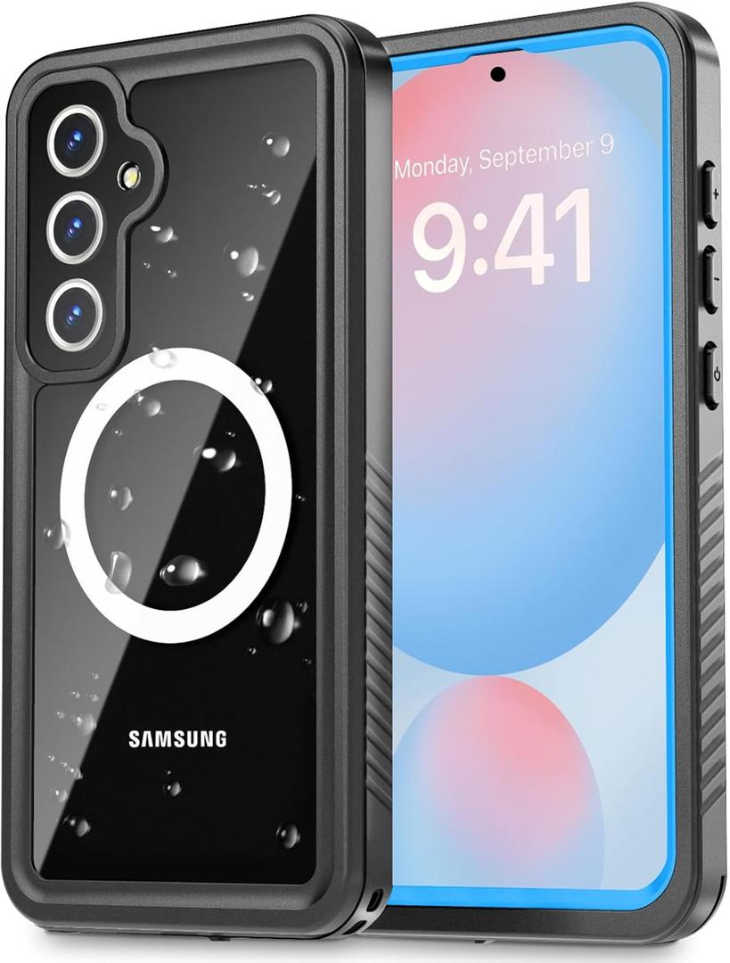 Oterkin Waterproof Case for Samsung Galaxy S24 FE Case Compatible with MagSafe,Full Body Protection Phone Case with Built-in HD Screen and Lens Protector 12FT Military Rugged Case (Blue)