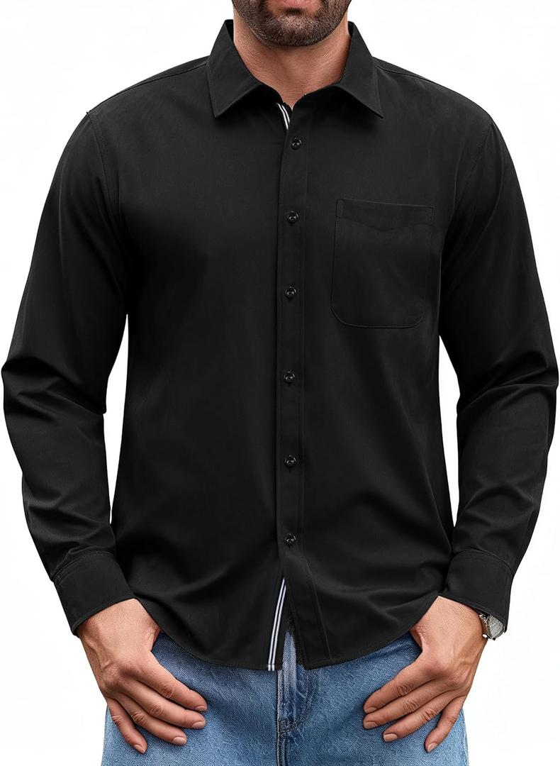 Lion Nardo Oxford Shirts for Mens Long Sleeve Dress Shirts Business Casual Button Down Shirts Untucked Shirts for Men (Black, S)