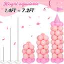 2 Sets Adjustable Pink Princess Castle Balloon Column Stand Kit Includes 140 Pcs Balloons 2 Tricorne Hat 2 Pennant 1 Carpet for Princess Birthday Party Weddings Decoration