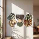Wenqik Set of 3 Boho Wall Art Decor 3D Wood & Metal Abstract Geometric Wall Hangings Sculpture 15 x 6in Sage Green Beige Terracotta Minimalist Botanical Artwork for Home Decor Gallery Living Room
